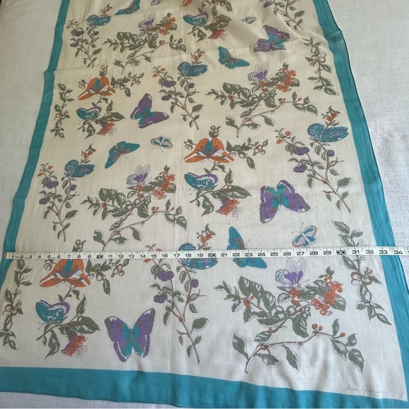 •Ginnie Johansen Vintage 87’Cotton Floral Butterfly Shawl Scarf Made In Japan - Picture 9 of 13